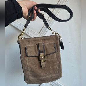 Coach Y2K Olive Tan Suede Crossbody Messenger 8E87